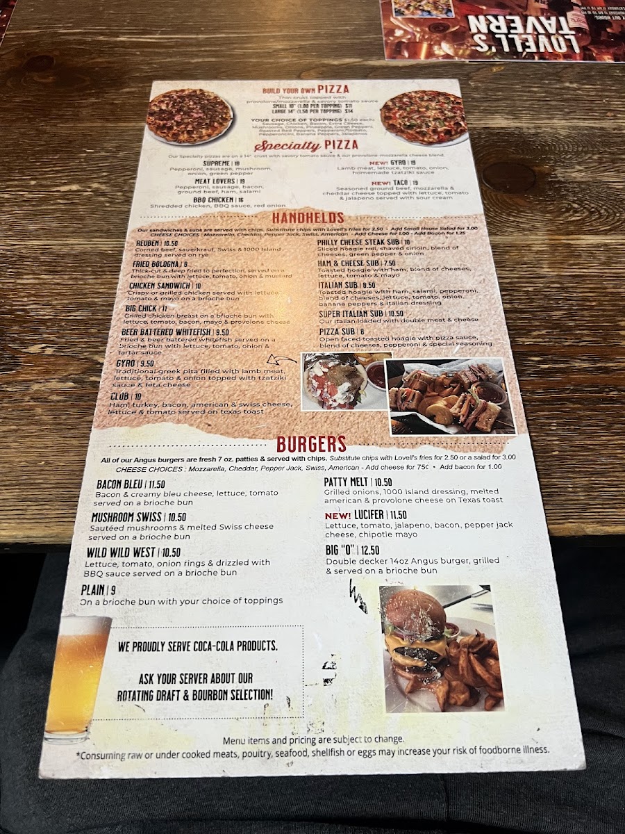 Lovell's Tavern Menu - Image 1