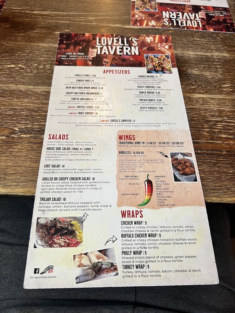 Lovell's Tavern Menu - Image 2